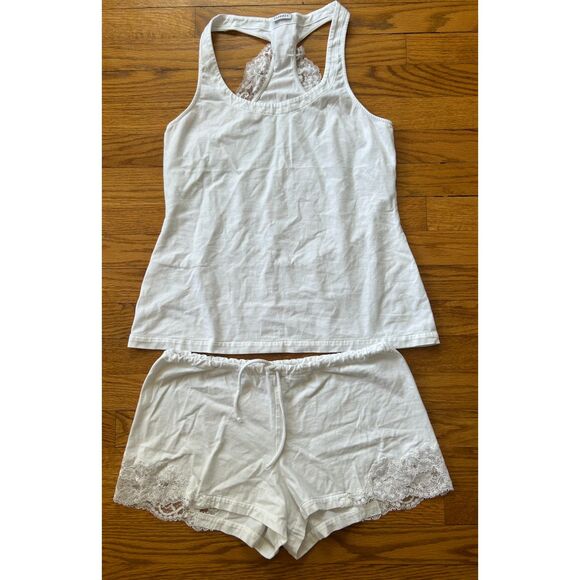 La Perla Other - La Perla White Cotton Lace Racerback Tank Top Set Lounge Pajamas M
